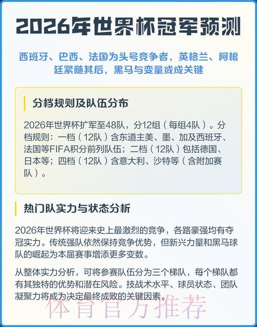 2026年世界杯最新夺冠热门球队预测